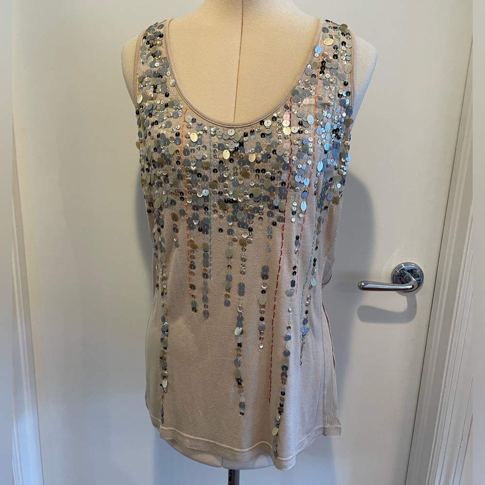 Chan Luu nude tank with cascading beads size L